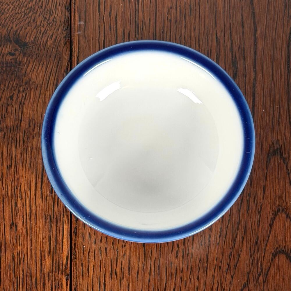Vintage White Butter Pat with Blue Rim | Small Ironstone Butter Dish
